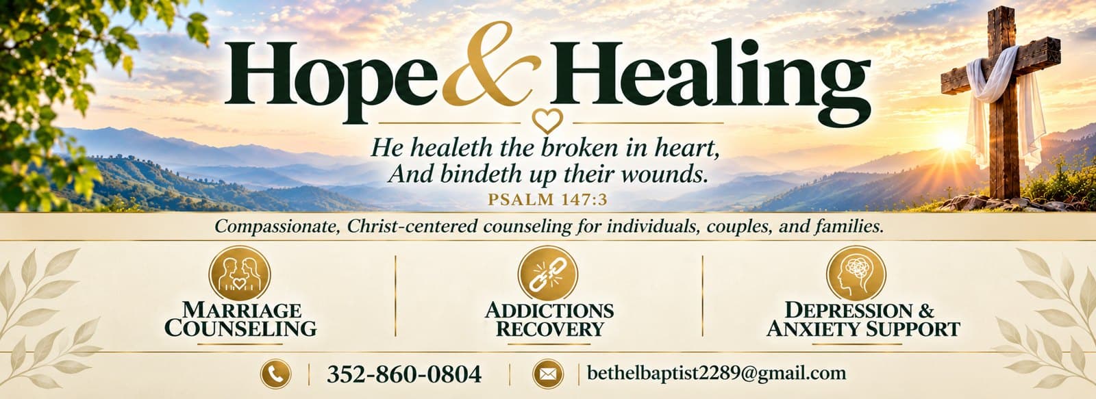 Hope and Healing: compassionate, Christ-centered counseling for individuals, couples and families. Marriage counseling, addictions recovery, depression and anxiety support.